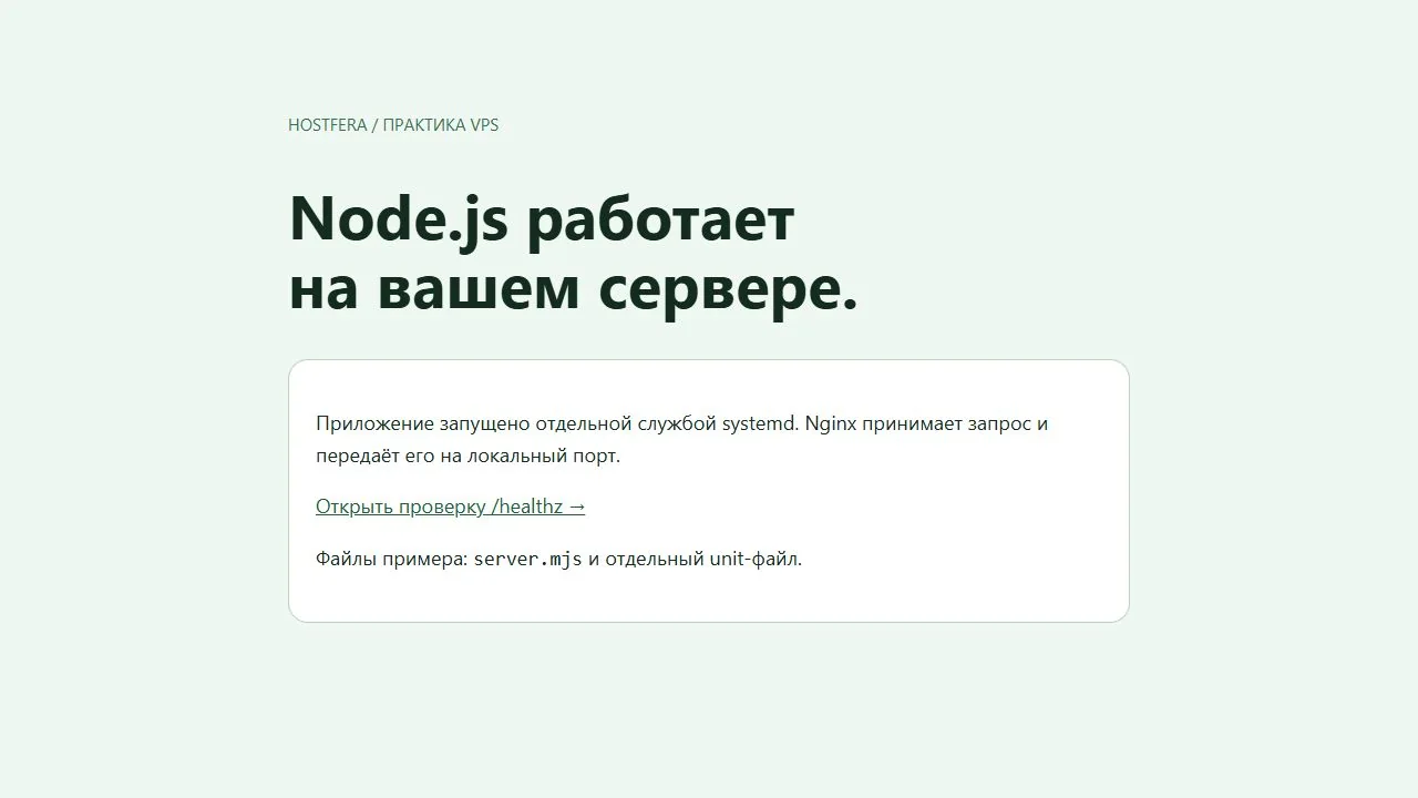 Приложение Node.js работает через Nginx на проверочном сервере
